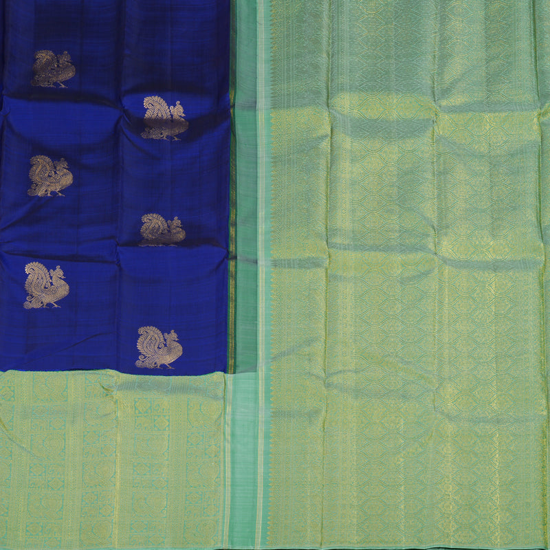 Hayagrivas Handloom Peacock Blue Kanjivaram Silk Saree with Pista Green Border KBD1554A10-2