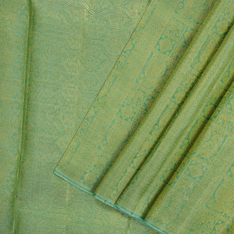 Hayagrivas Handloom Peacock Blue Kanjivaram Silk Saree with Pista Green Border KBD1554A10-2