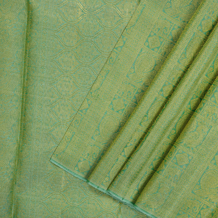 Hayagrivas Handloom Peacock Blue Kanjivaram Silk Saree with Pista Green Border KBD1554A10-2