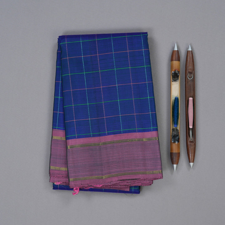 Hayagrivas Elegant Blue Handloom Kanjivaram Silk Saree with RoseWood Pink Border KBD1554A2-1