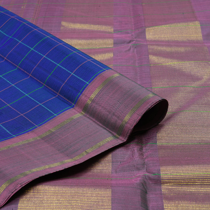 Hayagrivas Elegant Blue Handloom Kanjivaram Silk Saree with RoseWood Pink Border KBD1554A2-1
