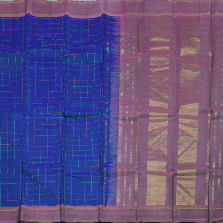 Hayagrivas Elegant Blue Handloom Kanjivaram Silk Saree with RoseWood Pink Border KBD1554A2-1