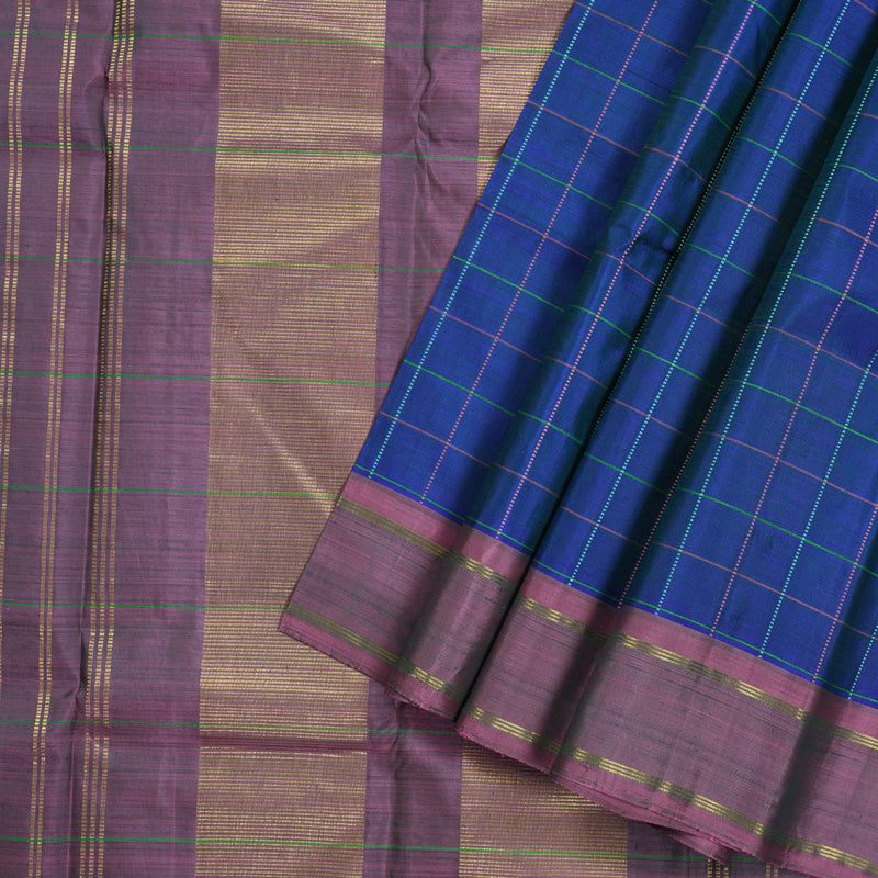 Hayagrivas Elegant Blue Handloom Kanjivaram Silk Saree with RoseWood Pink Border KBD1554A2-1