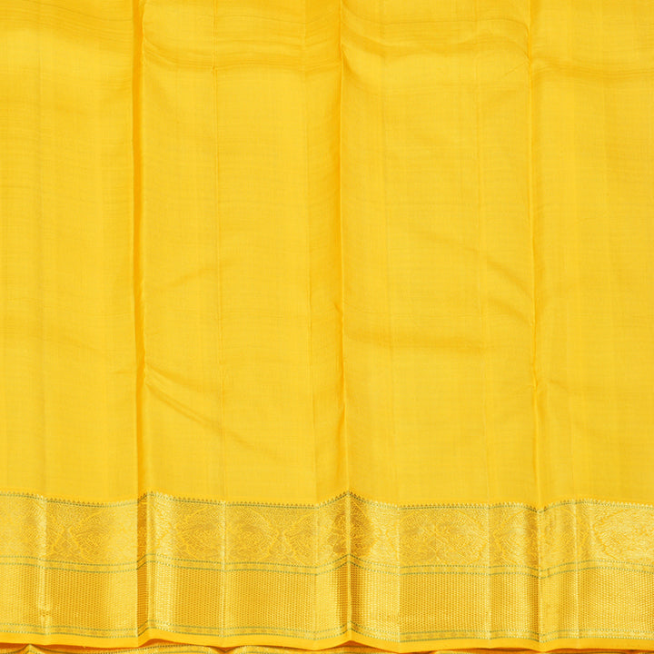 Hayagrivas Silver Grey Handloom Kanjivaram Silk Saree with Yellow Border KBD1554A7-1