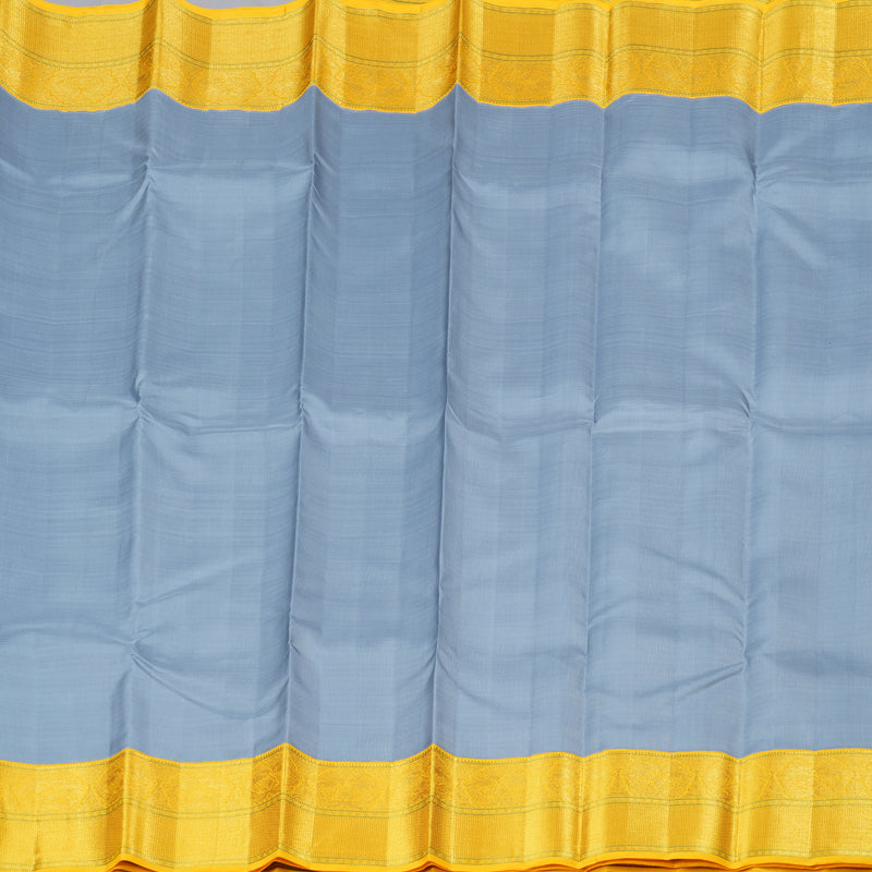 Hayagrivas Silver Grey Handloom Kanjivaram Silk Saree with Yellow Border KBD1554A7-1
