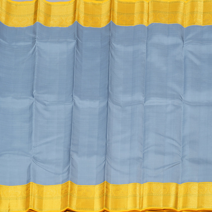 Hayagrivas Silver Grey Handloom Kanjivaram Silk Saree with Yellow Border KBD1554A7-1