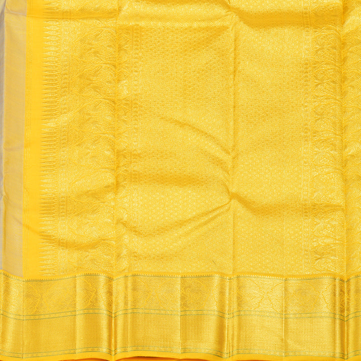 Hayagrivas Silver Grey Handloom Kanjivaram Silk Saree with Yellow Border KBD1554A7-1
