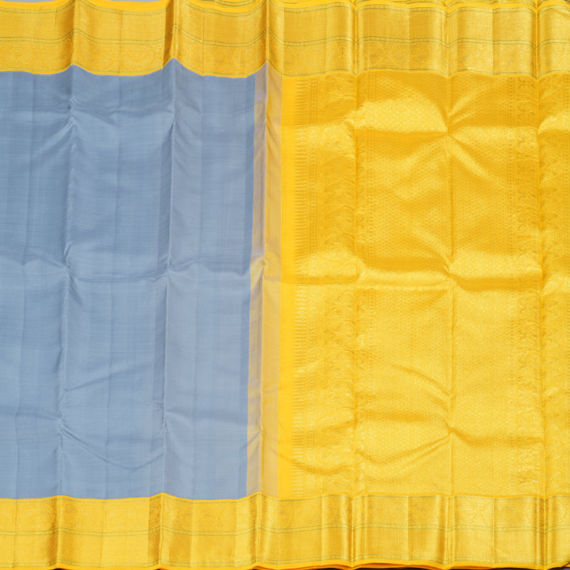 Hayagrivas Silver Grey Handloom Kanjivaram Silk Saree with Yellow Border KBD1554A7-1