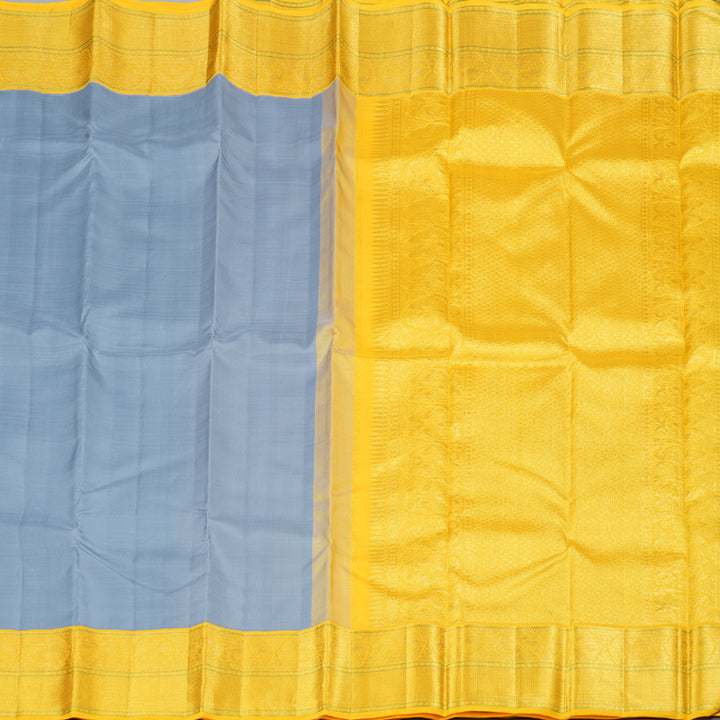 Hayagrivas Silver Grey Handloom Kanjivaram Silk Saree with Yellow Border KBD1554A7-1