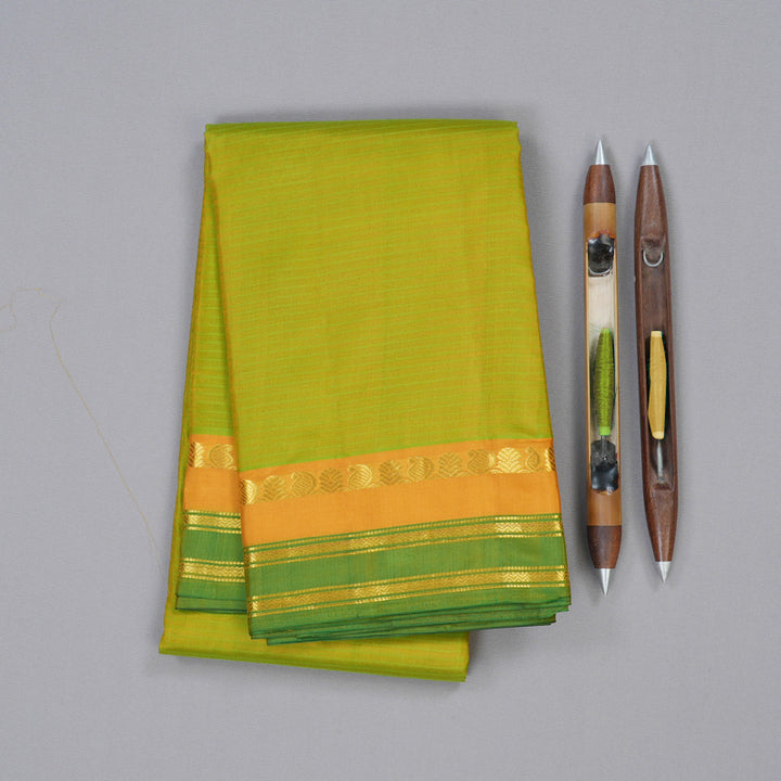 Hayagrivas Fluorescent Green Handloom Kanjivaram Silk Saree with Mango Yellow Border KBD1557A1-33