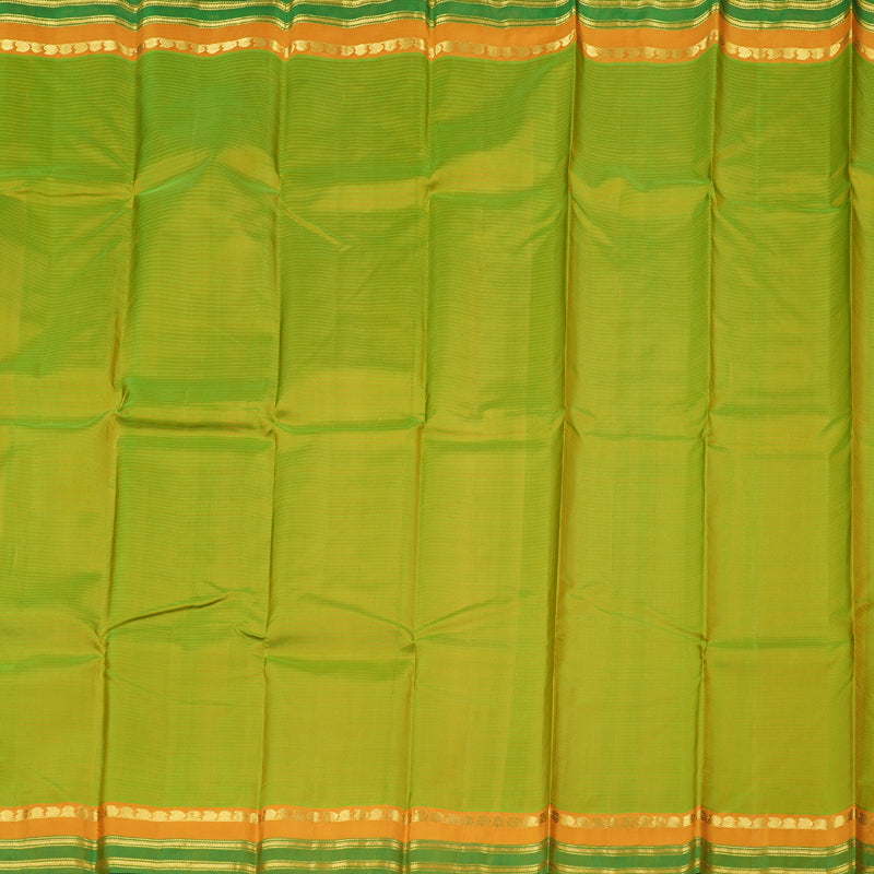 Hayagrivas Fluorescent Green Handloom Kanjivaram Silk Saree with Mango Yellow Border KBD1557A1-33