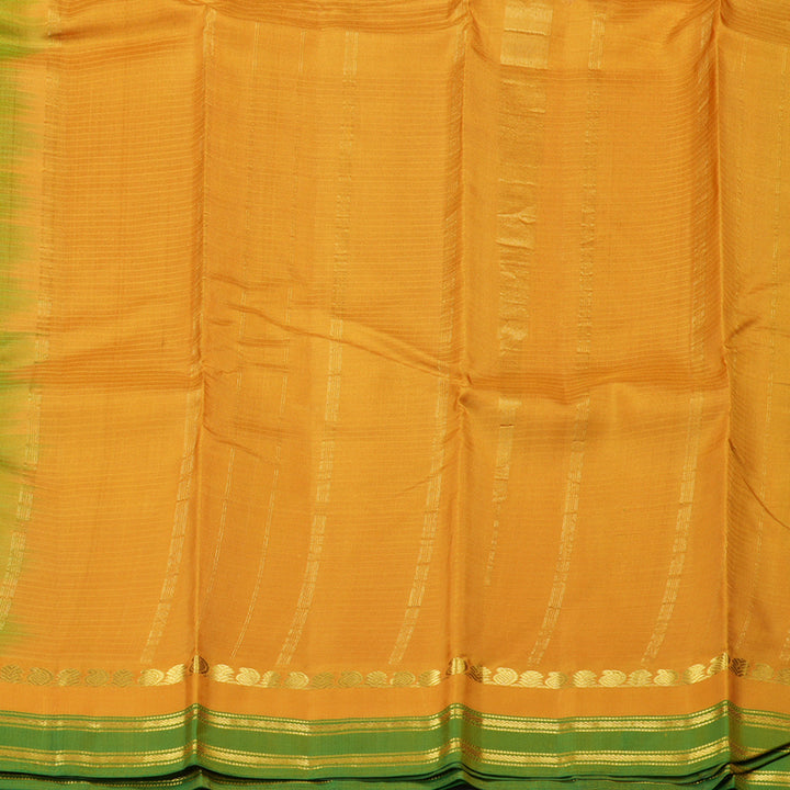 Hayagrivas Fluorescent Green Handloom Kanjivaram Silk Saree with Mango Yellow Border KBD1557A1-33