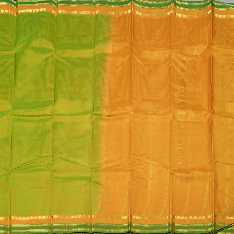 Hayagrivas Fluorescent Green Handloom Kanjivaram Silk Saree with Mango Yellow Border KBD1557A1-33