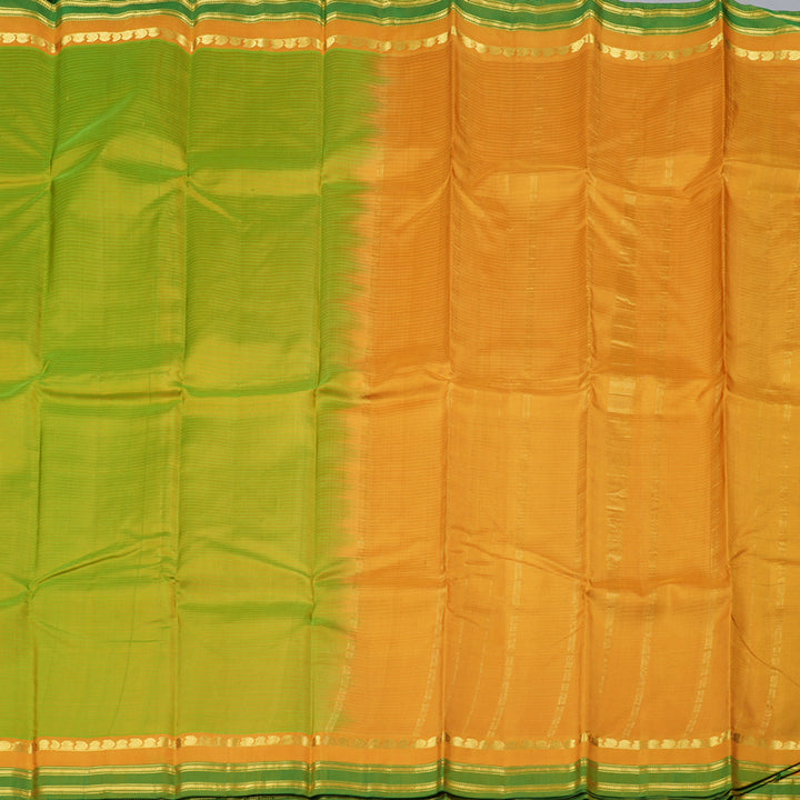 Hayagrivas Fluorescent Green Handloom Kanjivaram Silk Saree with Mango Yellow Border KBD1557A1-33