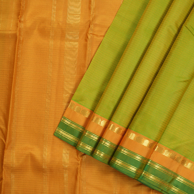 Hayagrivas Fluorescent Green Handloom Kanjivaram Silk Saree with Mango Yellow Border KBD1557A1-33