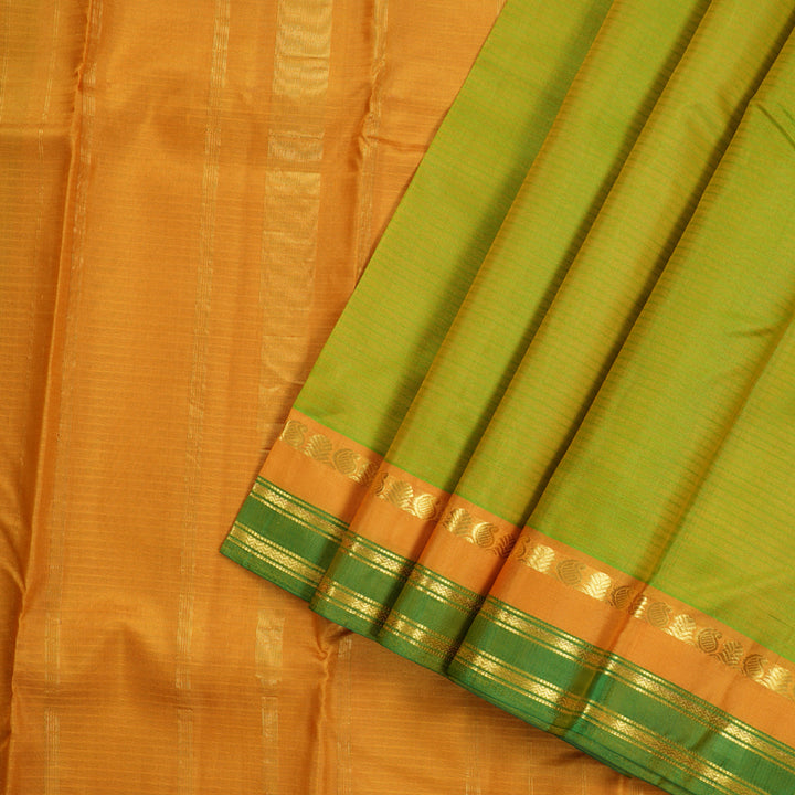 Hayagrivas Fluorescent Green Handloom Kanjivaram Silk Saree with Mango Yellow Border KBD1557A1-33