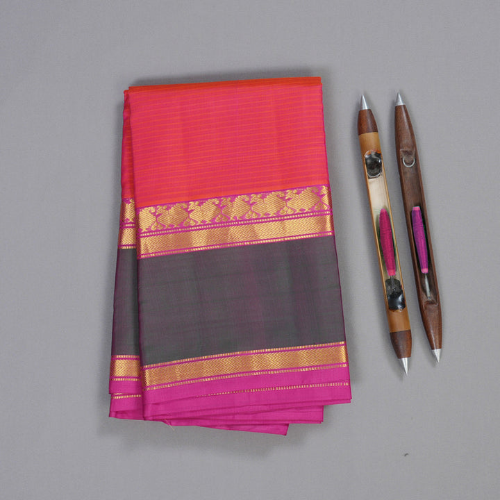 Hayagrivas Orangish Pink Handloom Kanjivaram Silk Saree with Mandhalir Border KBD1557A2-10