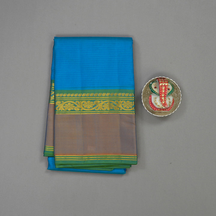 Hayagrivas Handloom Sky Blue Kanjivaram Silk Saree with Dual Toned Peach Border KBD1557A2-12