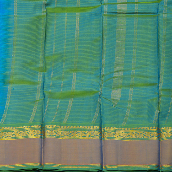 Hayagrivas Handloom Sky Blue Kanjivaram Silk Saree with Dual Toned Peach Border KBD1557A2-12
