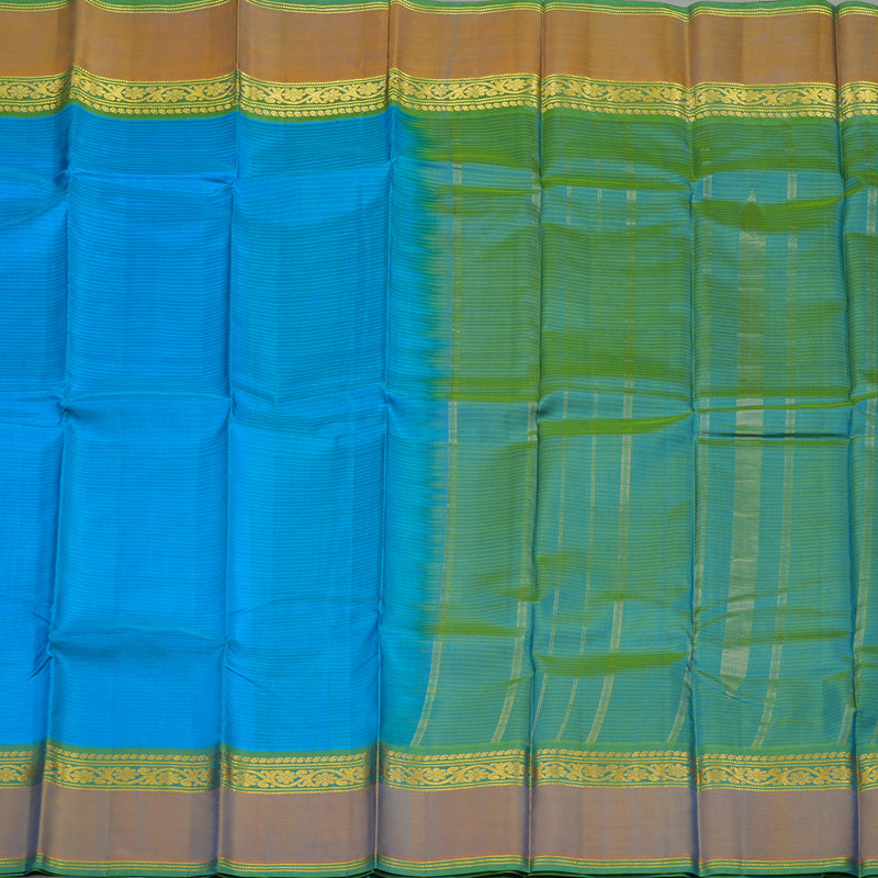 Hayagrivas Handloom Sky Blue Kanjivaram Silk Saree with Dual Toned Peach Border KBD1557A2-12