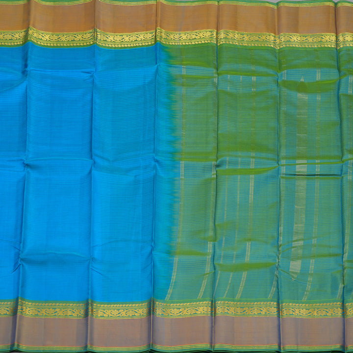 Hayagrivas Handloom Sky Blue Kanjivaram Silk Saree with Dual Toned Peach Border KBD1557A2-12