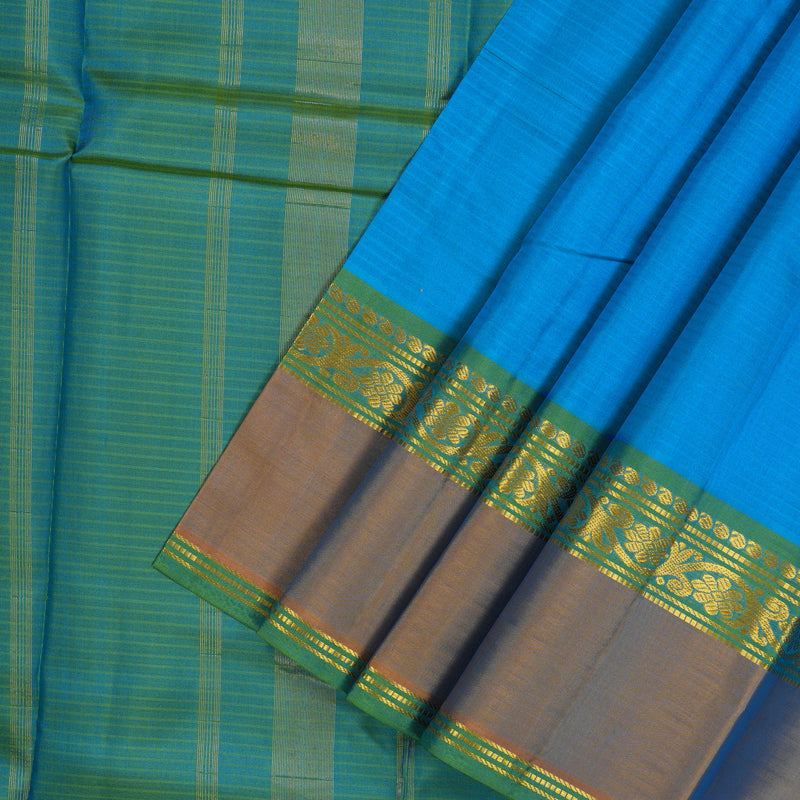 Hayagrivas Handloom Sky Blue Kanjivaram Silk Saree with Dual Toned Peach Border KBD1557A2-12