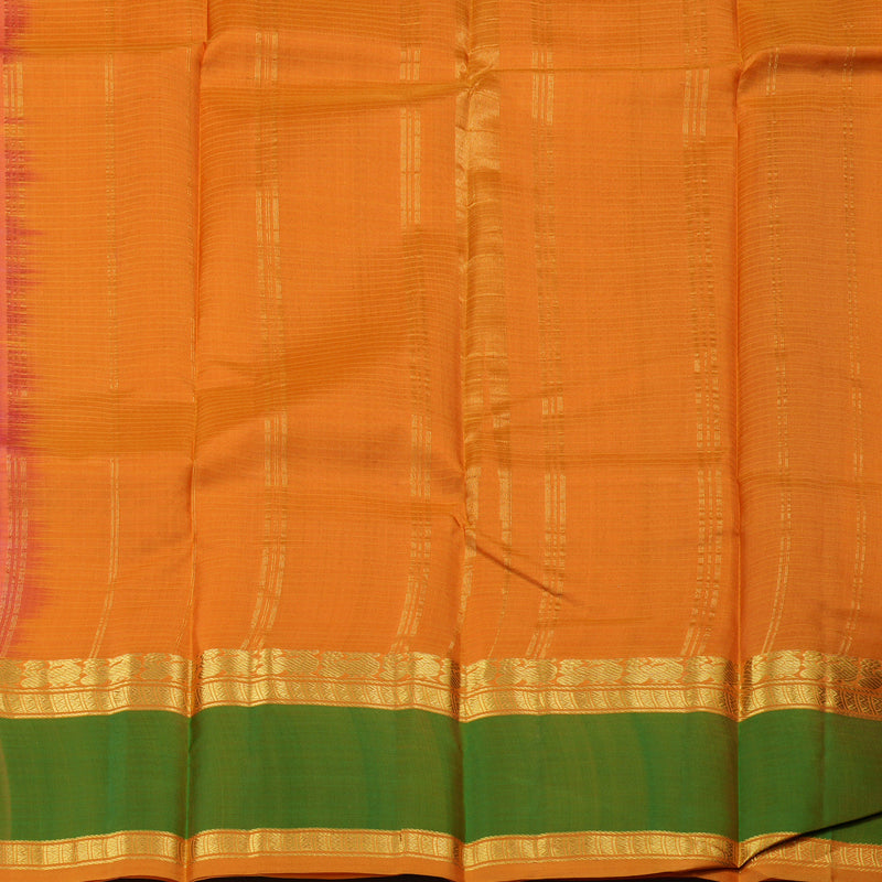 Hayagrivas Orangish Pink Handloom Kanjivaram Silk Saree with Green Border KBD1557A2-9