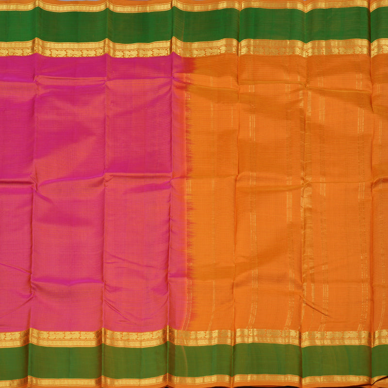 Hayagrivas Orangish Pink Handloom Kanjivaram Silk Saree with Green Border KBD1557A2-9