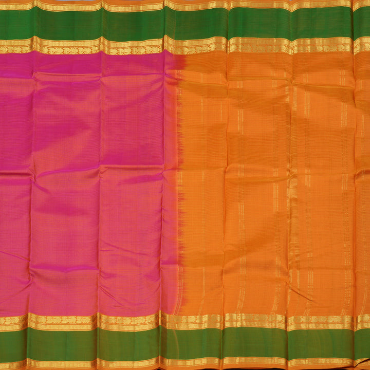 Hayagrivas Orangish Pink Handloom Kanjivaram Silk Saree with Green Border KBD1557A2-9
