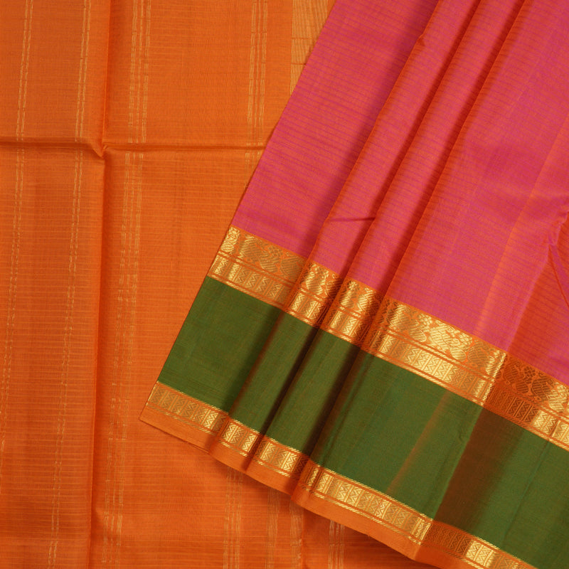 Hayagrivas Orangish Pink Handloom Kanjivaram Silk Saree with Green Border KBD1557A2-9