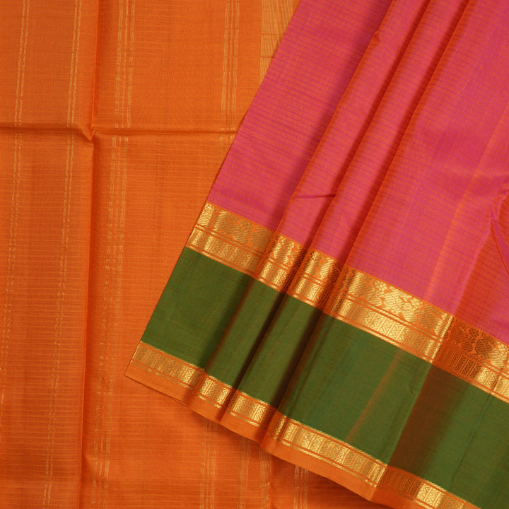 Hayagrivas Orangish Pink Handloom Kanjivaram Silk Saree with Green Border KBD1557A2-9
