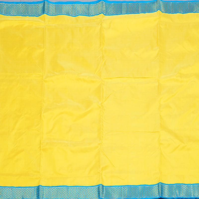 Hayagrivas Bright Yellow Handloom Kanjivaram Ten Yards Silk Saree with Sky Blue Border KBD1559A1-3