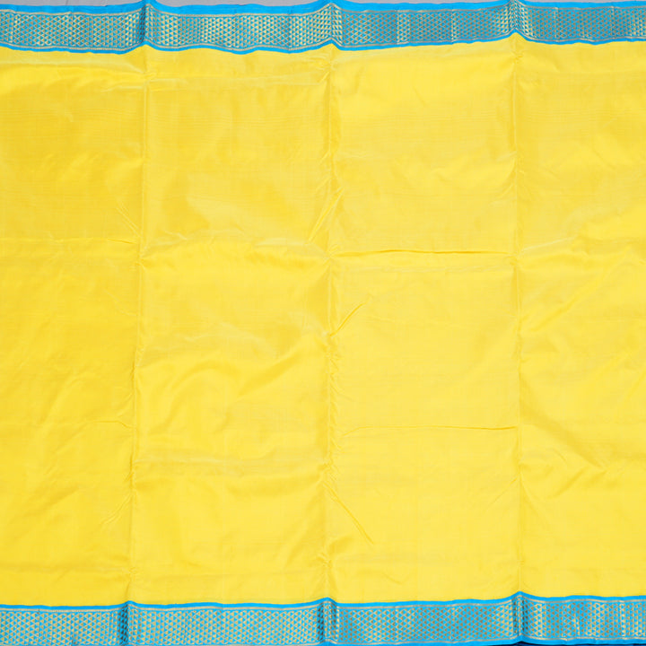 Hayagrivas Bright Yellow Handloom Kanjivaram Ten Yards Silk Saree with Sky Blue Border KBD1559A1-3