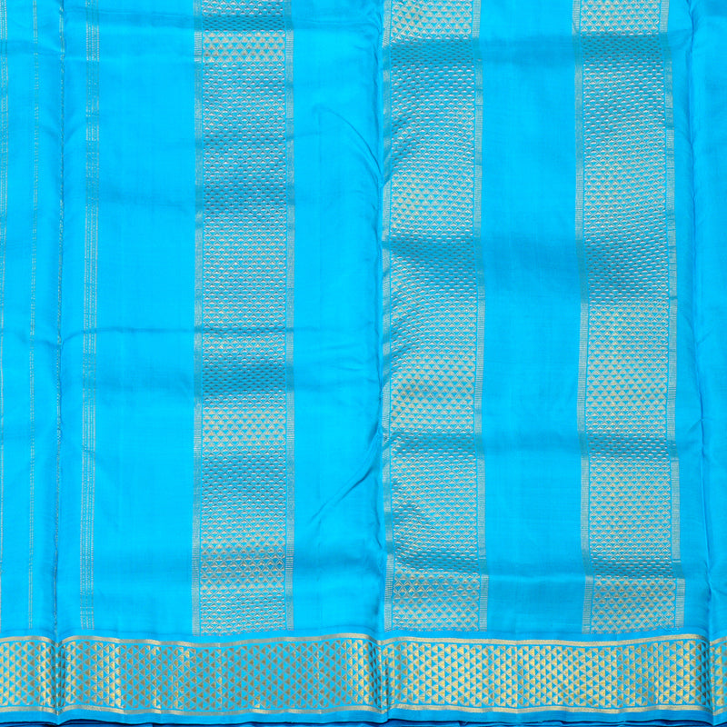 Hayagrivas Bright Yellow Handloom Kanjivaram Ten Yards Silk Saree with Sky Blue Border KBD1559A1-3