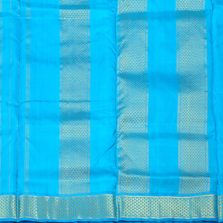 Hayagrivas Bright Yellow Handloom Kanjivaram Ten Yards Silk Saree with Sky Blue Border KBD1559A1-3