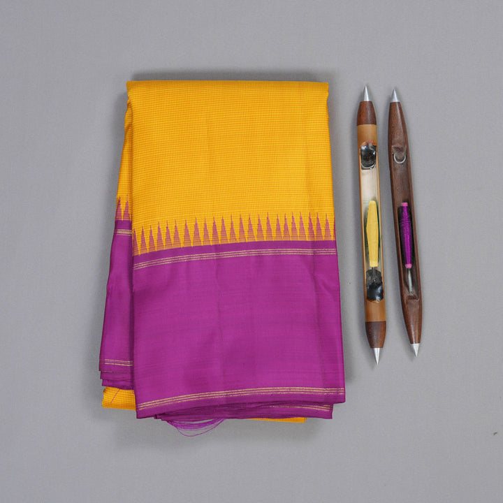 Hayagrivas Mango Yellow Handloom Kanjivaram Silk Saree with Purple Border KBD1560A4-1