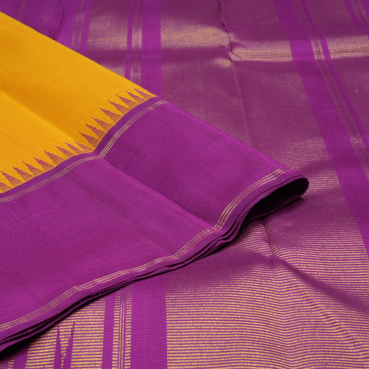 Hayagrivas Mango Yellow Handloom Kanjivaram Silk Saree with Purple Border KBD1560A4-1