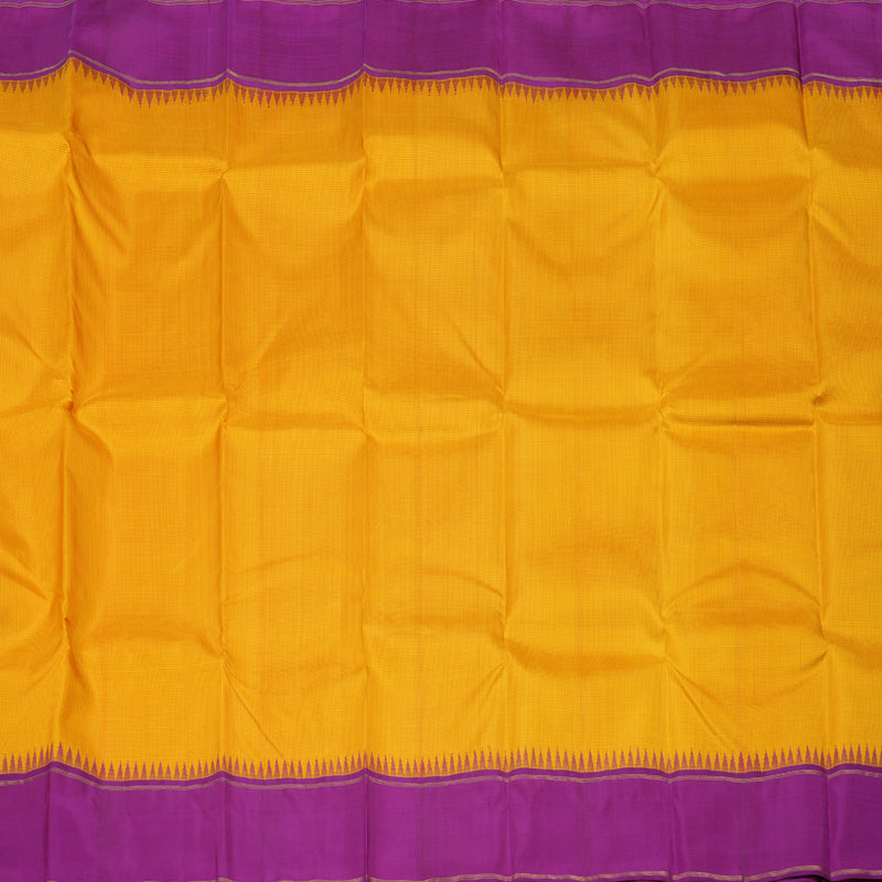 Hayagrivas Mango Yellow Handloom Kanjivaram Silk Saree with Purple Border KBD1560A4-1