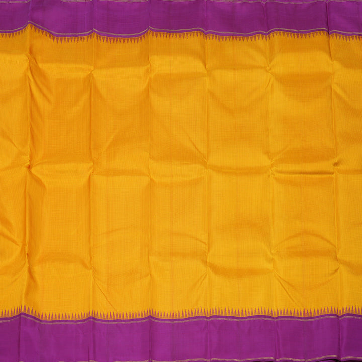 Hayagrivas Mango Yellow Handloom Kanjivaram Silk Saree with Purple Border KBD1560A4-1