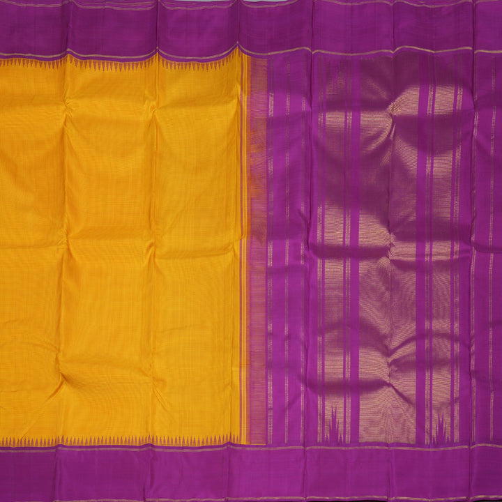 Hayagrivas Mango Yellow Handloom Kanjivaram Silk Saree with Purple Border KBD1560A4-1