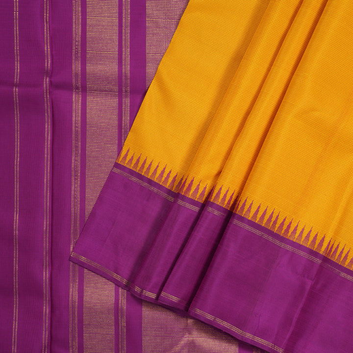 Hayagrivas Mango Yellow Handloom Kanjivaram Silk Saree with Purple Border KBD1560A4-1