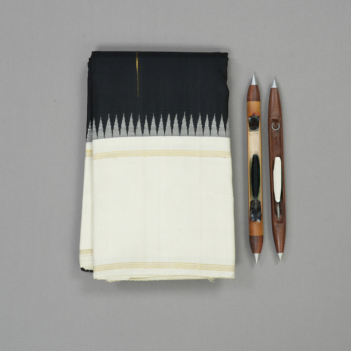 Hayagrivas Handloom Black Kanjivaram Silk Saree with Milk White Border KBD1560A4-6