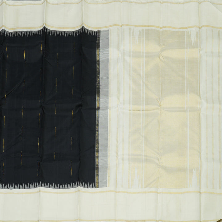 Hayagrivas Handloom Black Kanjivaram Silk Saree with Milk White Border KBD1560A4-6