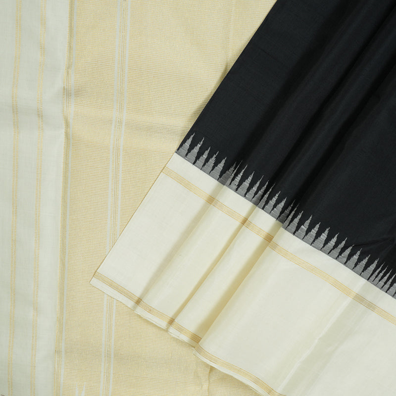 Hayagrivas Handloom Black Kanjivaram Silk Saree with Milk White Border KBD1560A4-6