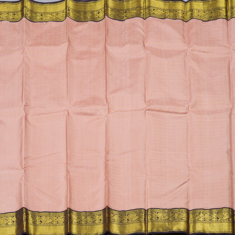 Hayagrivas Peach Pink Handloom Kanjivaram Silk Saree with Dark Brown Border-KBD1561A1-1