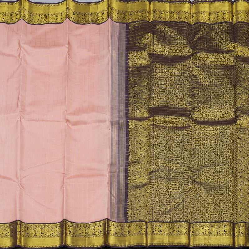 Hayagrivas Peach Pink Handloom Kanjivaram Silk Saree with Dark Brown Border-KBD1561A1-1