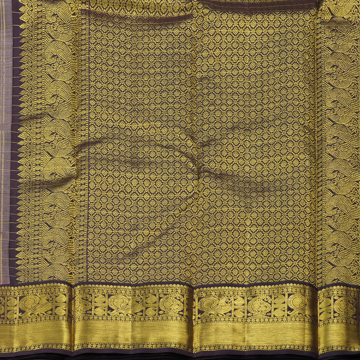 Hayagrivas Peach Pink Handloom Kanjivaram Silk Saree with Dark Brown Border-KBD1561A1-1