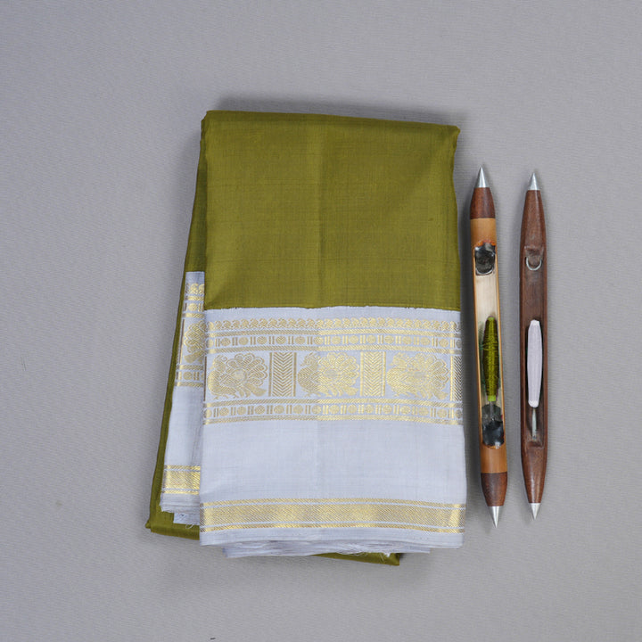 Hayagrivas Mehendi Green Handloom Kanjivaram Silk Saree with Silver Grey Border KBD1561A1-10