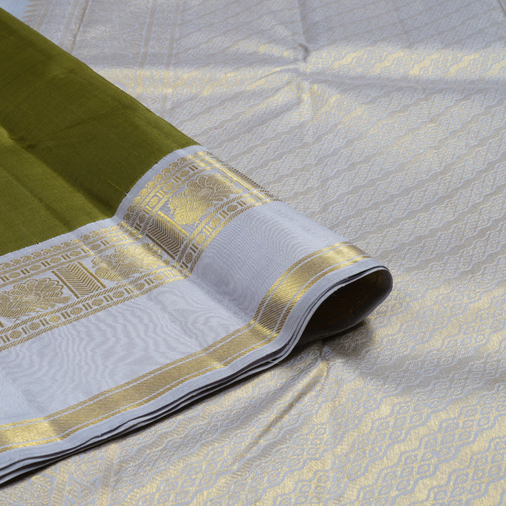 Hayagrivas Mehendi Green Handloom Kanjivaram Silk Saree with Silver Grey Border KBD1561A1-10