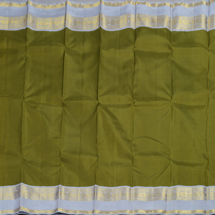 Hayagrivas Mehendi Green Handloom Kanjivaram Silk Saree with Silver Grey Border KBD1561A1-10